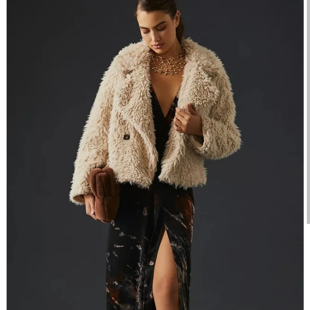 Anthropologie Cream Faux Fur Teddy Jacket